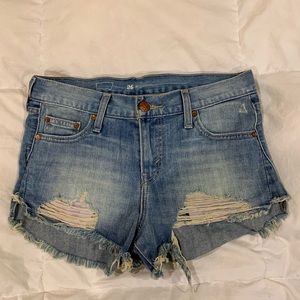 Levi SF Raw Hem Distressed Denim Shorts Mid